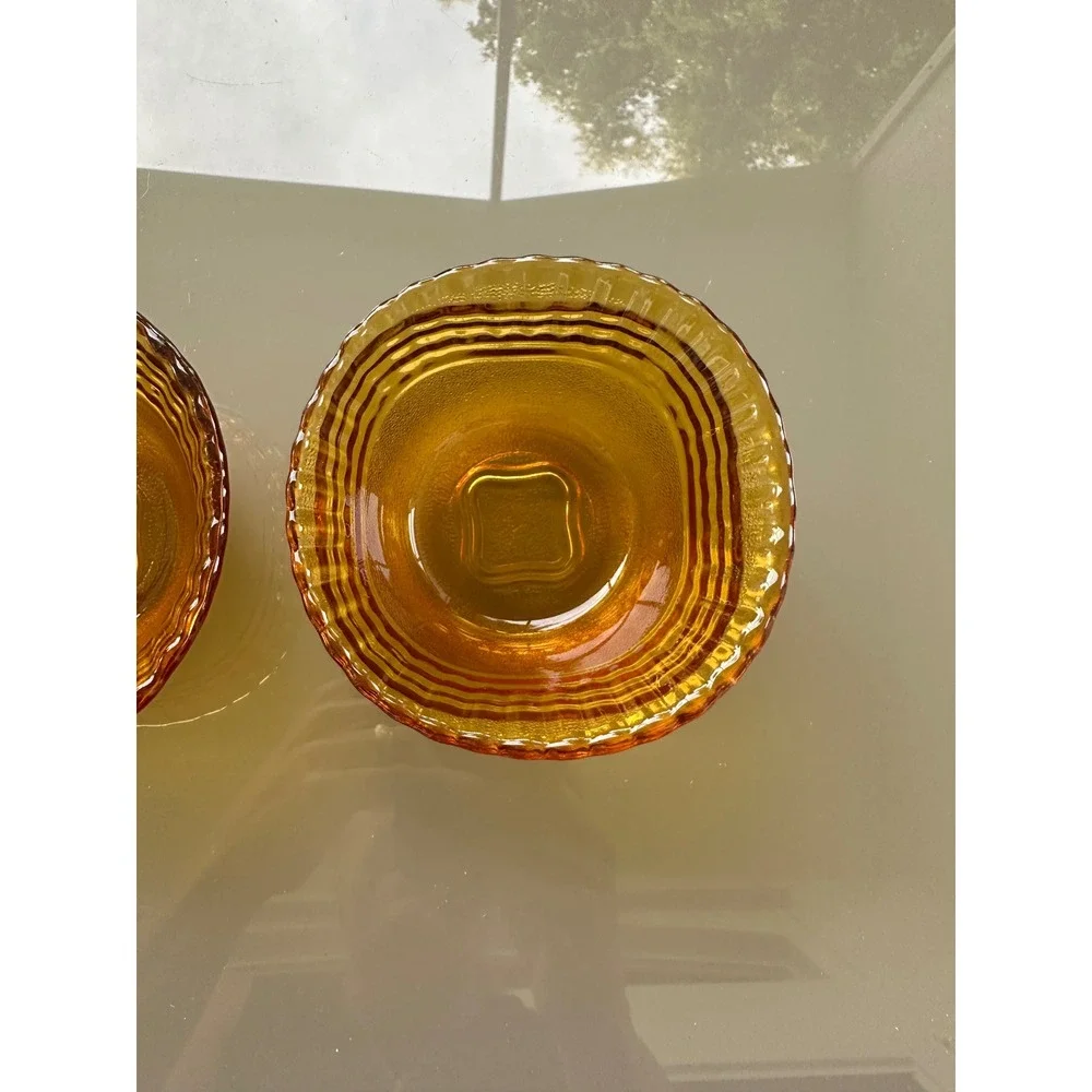 Vintage Rare Duralex Frosted‎ Brown Amber Glass Wave Dessert bowls france set/2